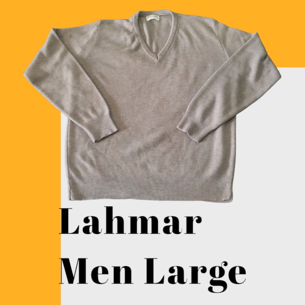Vintage Lahmar Gray V-Neck Sweater Made in USA Mens Large 042025 - Picture 2 of 7